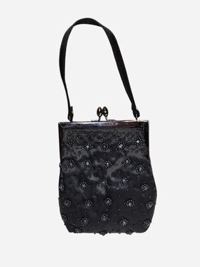 Vintage Black Beaded Evening Clutch - Classic Women's Wristlet